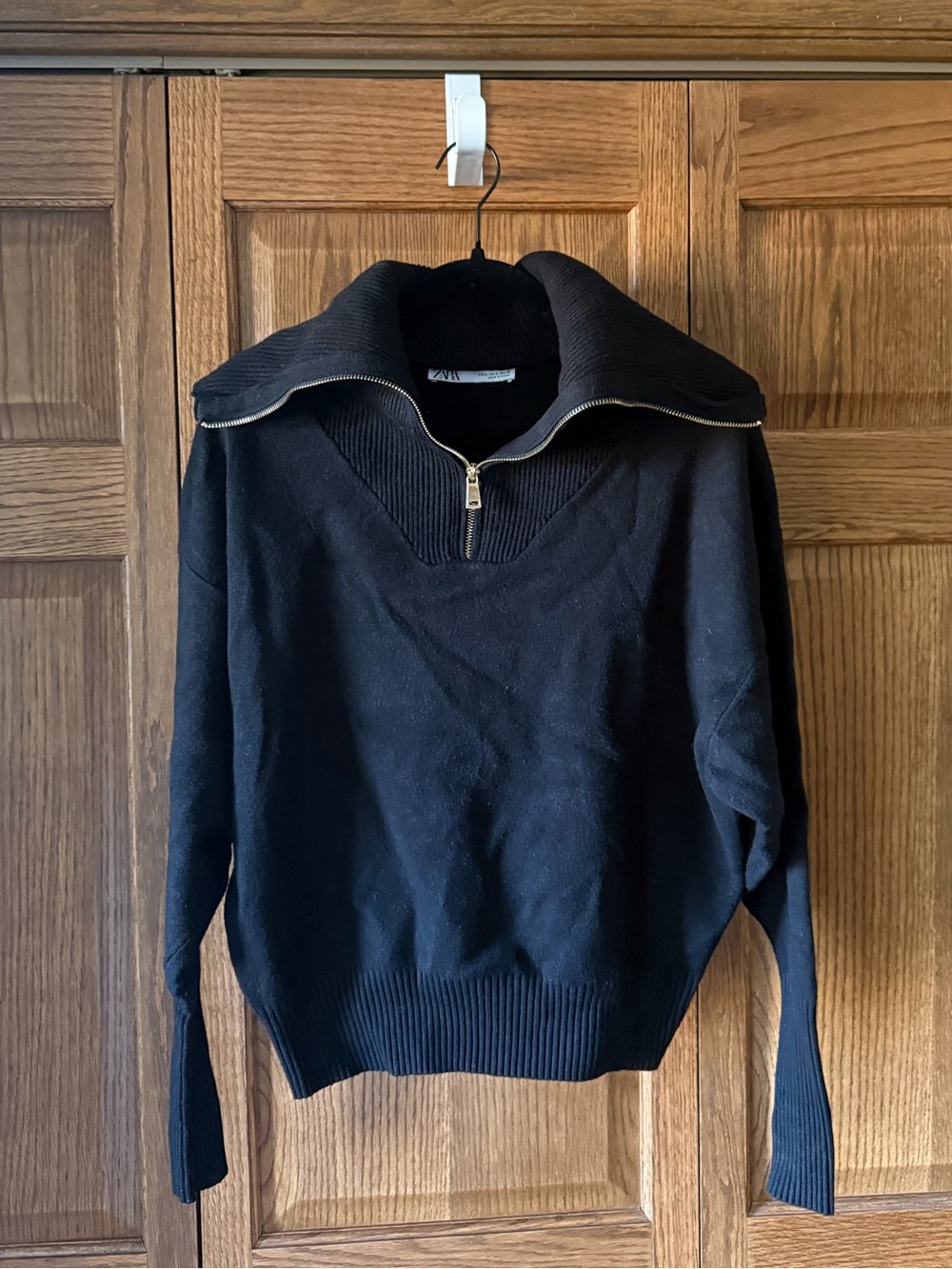 Zara Black Wide Collar Half-Zip Sweater